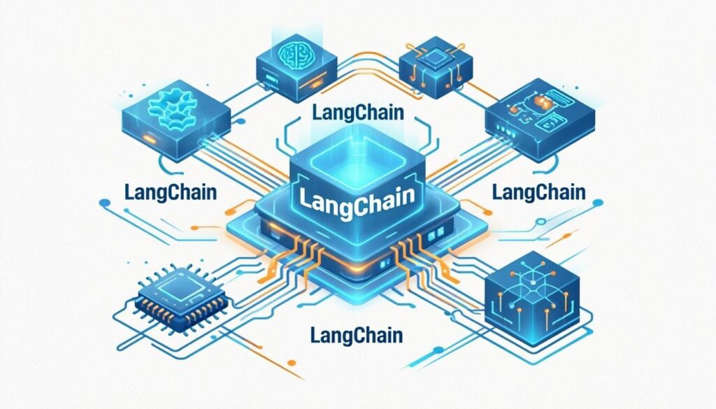 automatización con IA: LangChain proporciona la capa de razonamiento de IA — clasificación, generación y uso de herramientas — dentro del marco de orquestación de n8n